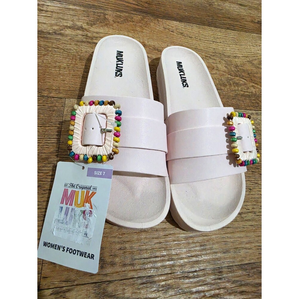 Muk Luks Grand Colette Rosewater Pink Beaded Buckle Slide Sandals Women's 7